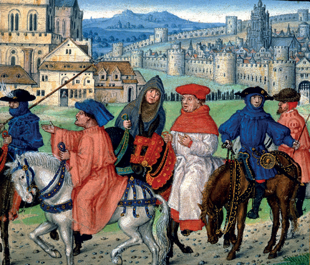 Pilgrims leaving Canterbury, taken from John Lydgate’s Siege of Thebes (1455–1462). British Library Royal MS 18 D II