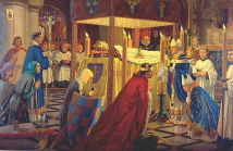 A painting of the burial of Henry I by Henry Moreley, produced in 1916